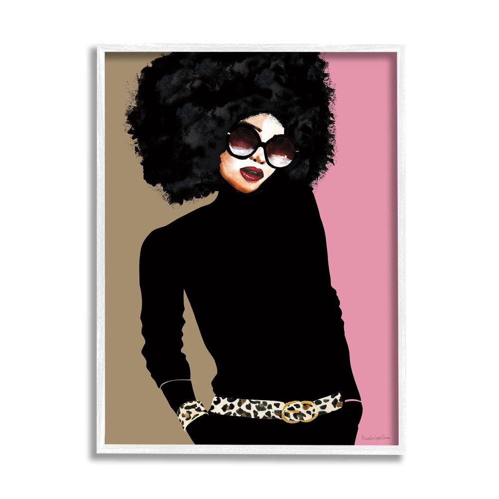 7813 Glam Fashion Female Vintage Pop Patterned Belt Portrait White Framed